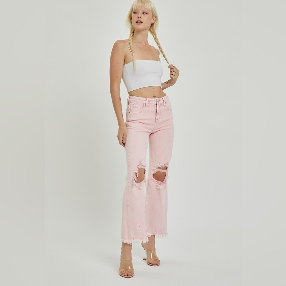 Just Arrived NEW Color High‎ Rise Knee Distressed Straight Pants - Picture 6 of 8